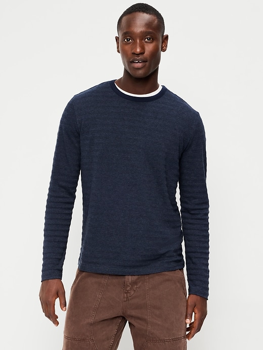 Image number 1 showing, Long-Sleeve Textured-Knit Striped T-Shirt