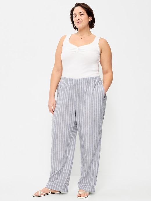 L'image numéro 8 présente Pantalon droit à taille haute en mélange de lin