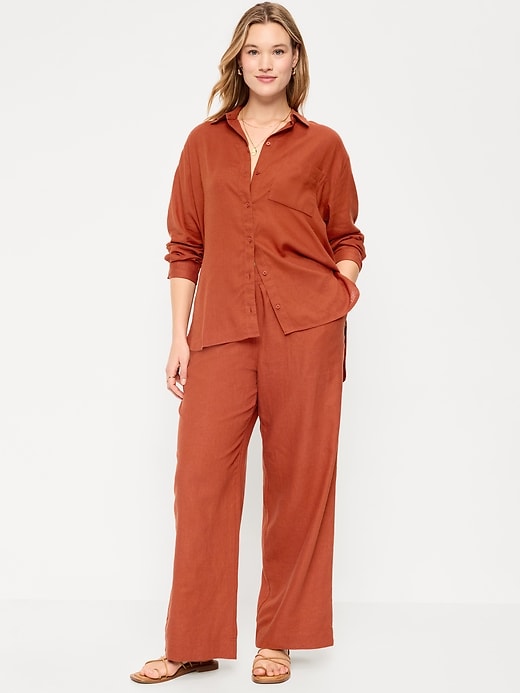 Image number 6 showing, High-Waisted Linen-Blend Wide-Leg Pants