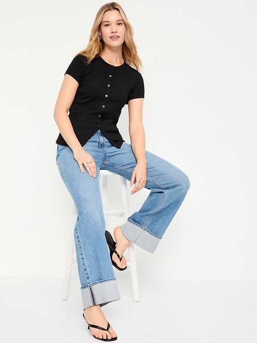 Image number 3 showing, Short-Sleeve Ribbed Button-Down Top