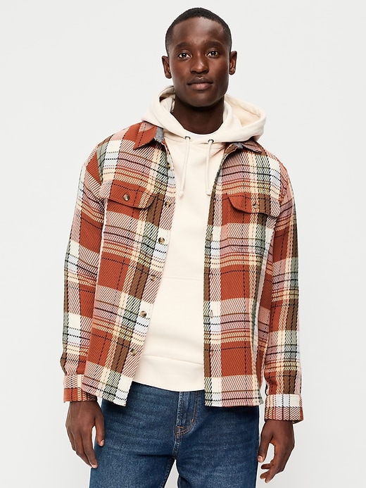 Image number 1 showing, Loose Fit Textured Plaid Pocket Shirt