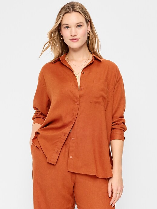 Image number 5 showing, Linen-Blend Loose Button-Down Shirt