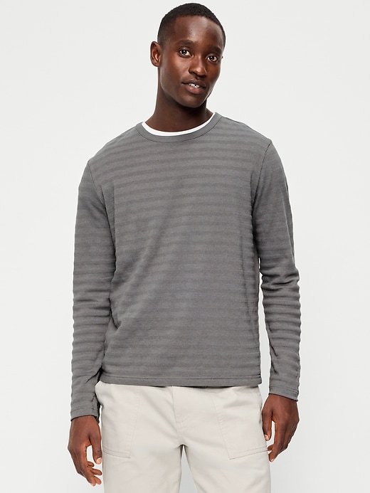 Image number 1 showing, Long-Sleeve Textured-Knit Striped T-Shirt
