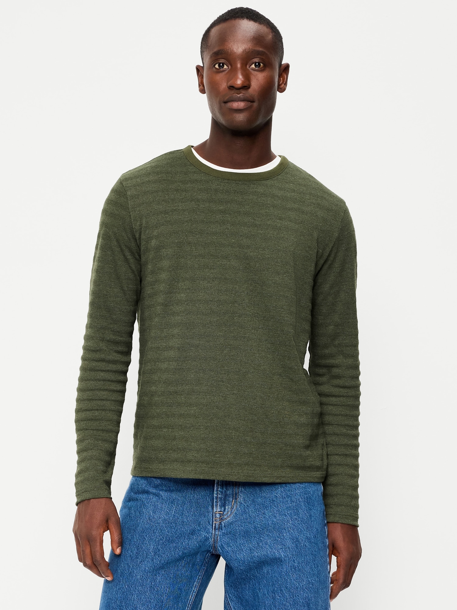 Long-Sleeve Textured-Knit Striped T-Shirt