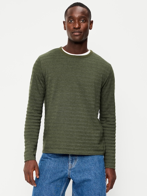 Long-Sleeve Textured-Knit Striped T-Shirt