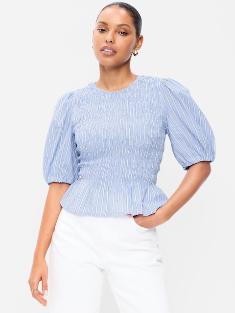 HAUT SMOCKÉ À BASQUE ET À MANCHES BOUFFANTES