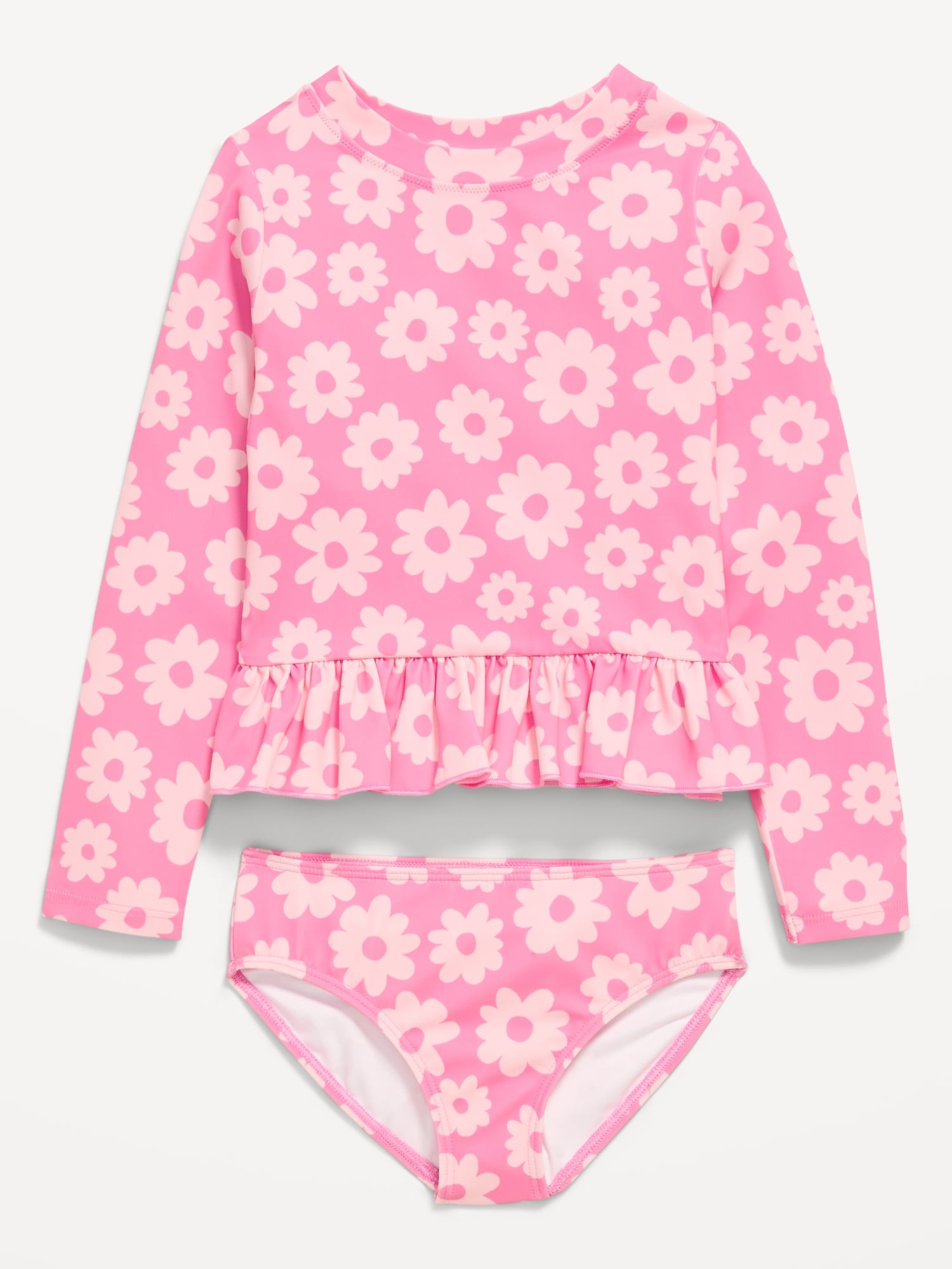 Printed Long-Sleeve Rashguard Swim Top Set for Toddler Girls