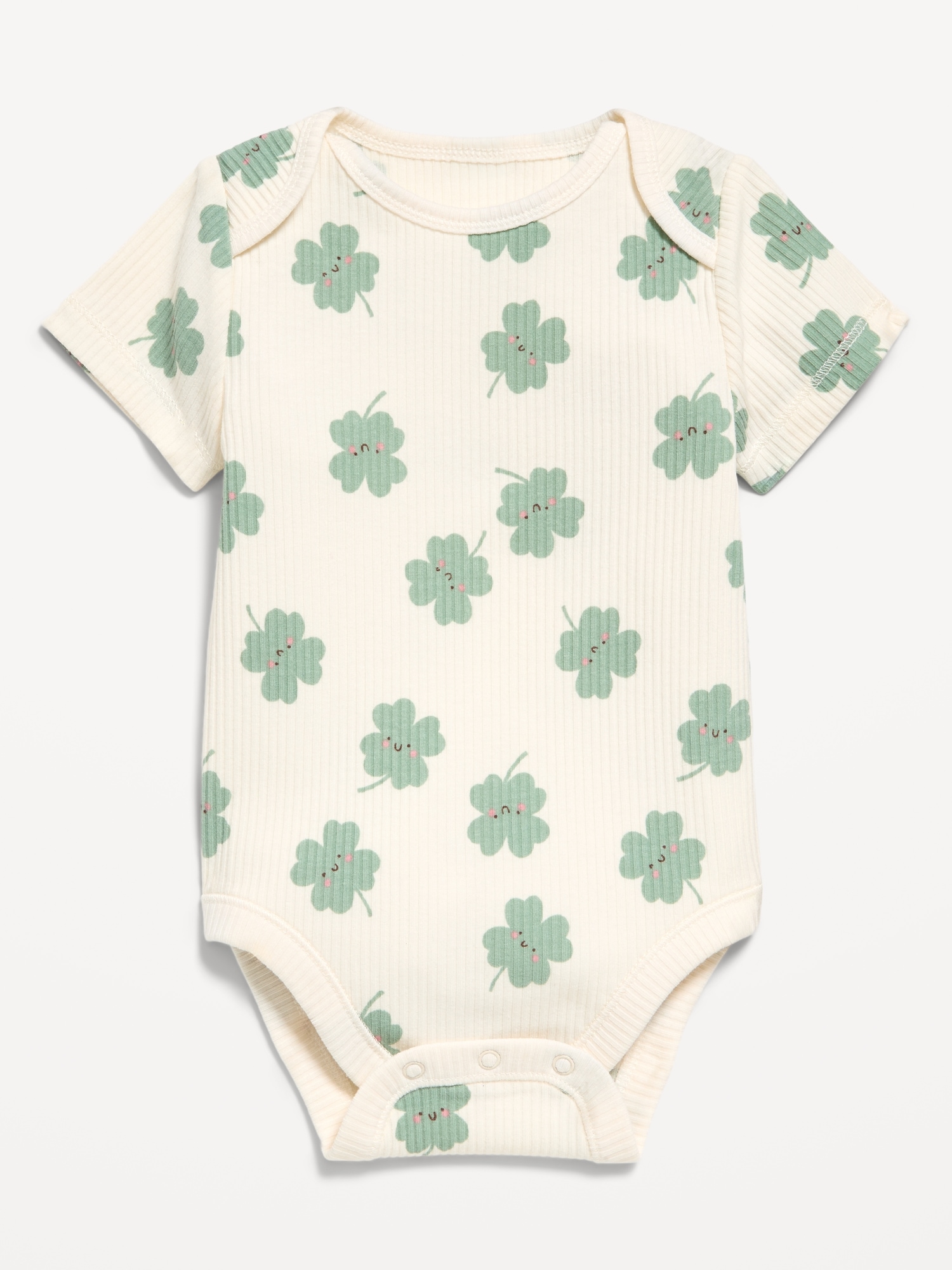Printed Unisex Short-Sleeve Ribbed Bodysuit for Baby