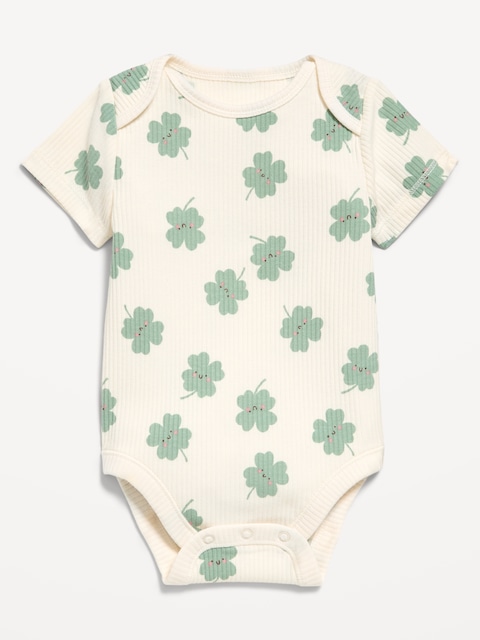 Printed Unisex Short-Sleeve Ribbed Bodysuit for Baby