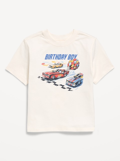 Oversized Short-Sleeve Birthday Graphic T-Shirt for Toddler Boys