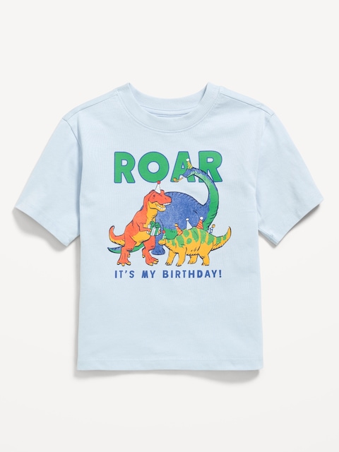 Oversized Short-Sleeve Birthday Graphic T-Shirt for Toddler Boys