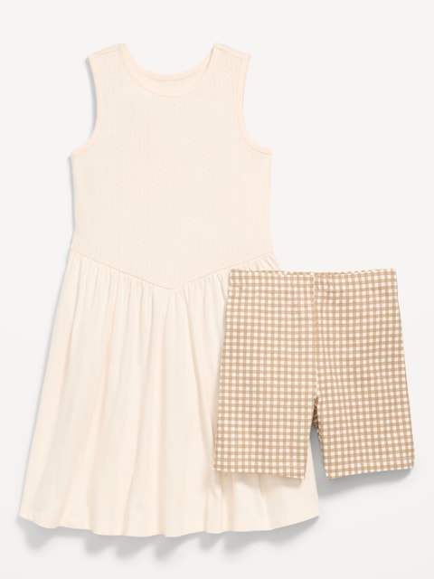 Sleeveless Fit and Flare Dress & Biker Shorts Set for Girls