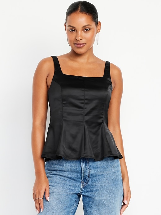 Image number 1 showing, Square-Neck Satin Peplum Top