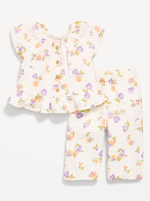 Flutter-Sleeve Top and Wide-Leg Pants Set for Baby