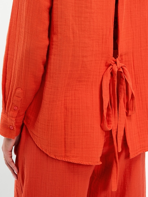 Image number 4 showing, Open-Back Crinkle Gauze Button-Down Shirt