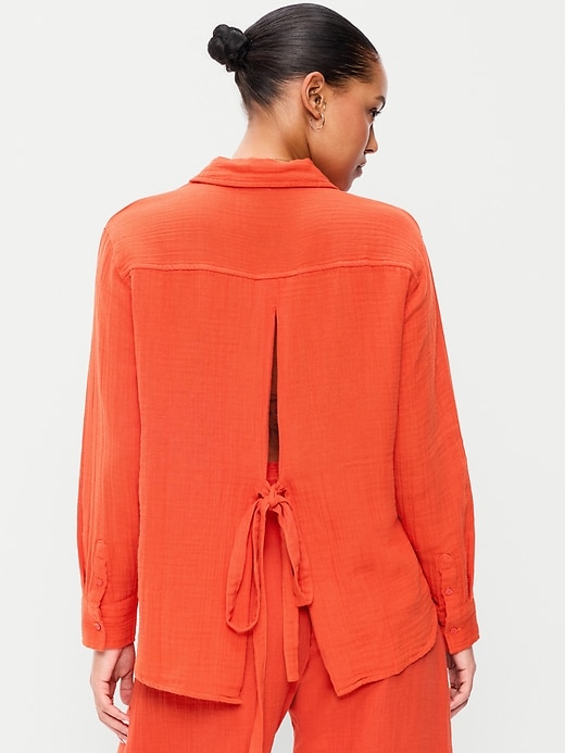Image number 2 showing, Open-Back Crinkle Gauze Button-Down Shirt