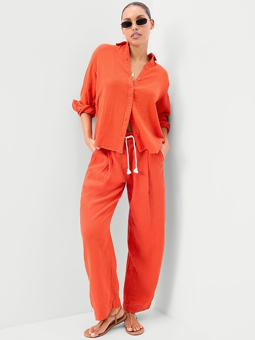 Image number 3 showing, Open-Back Crinkle Gauze Button-Down Shirt