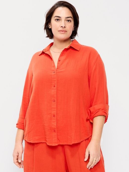 Image number 7 showing, Open-Back Crinkle Gauze Button-Down Shirt