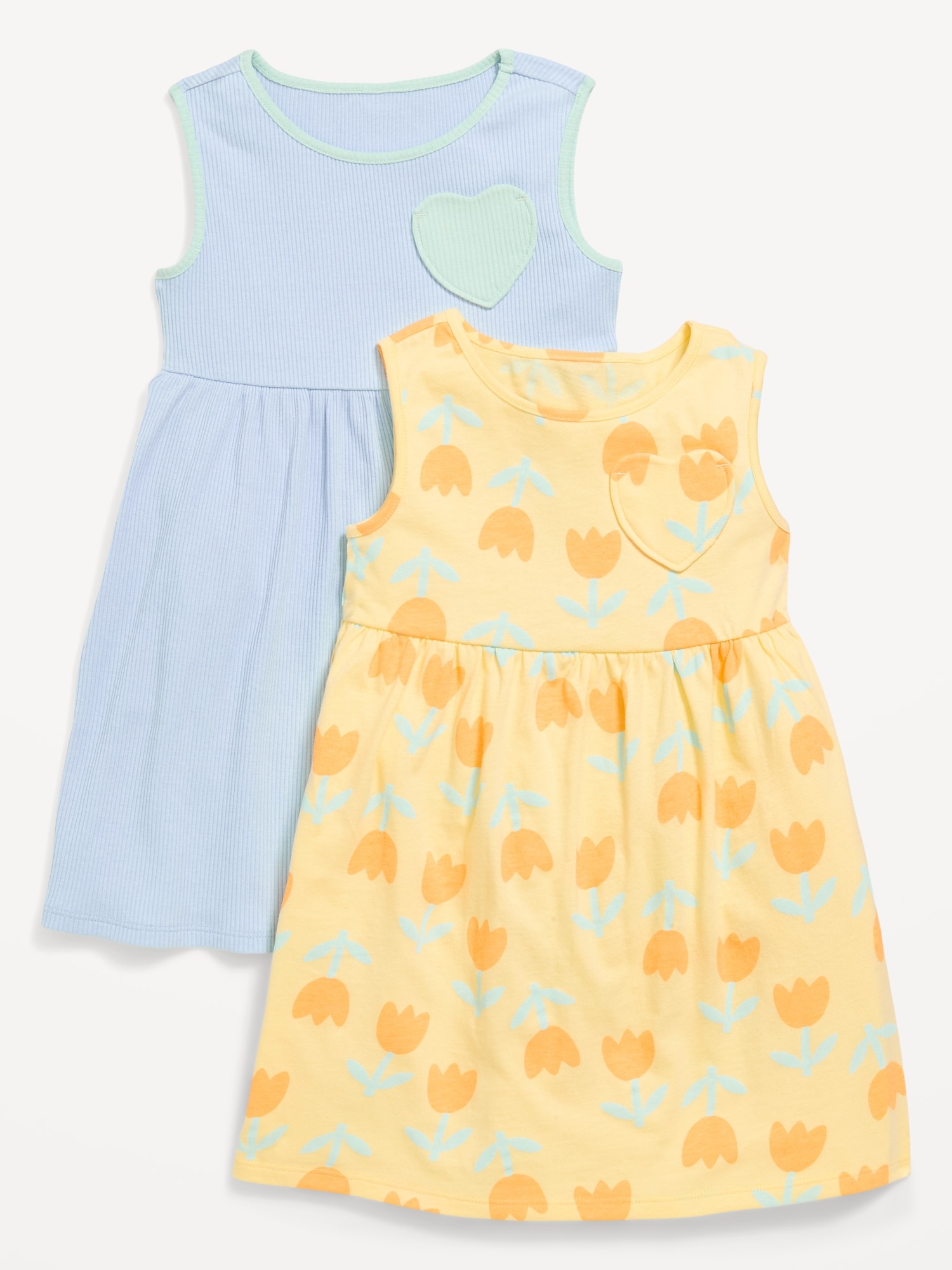 Sleeveless Heart-Pocket Dress 2-Pack for Toddler Girls