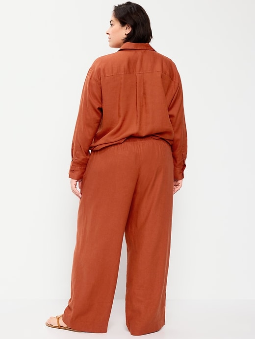 Image number 9 showing, High-Waisted Linen-Blend Wide-Leg Pants