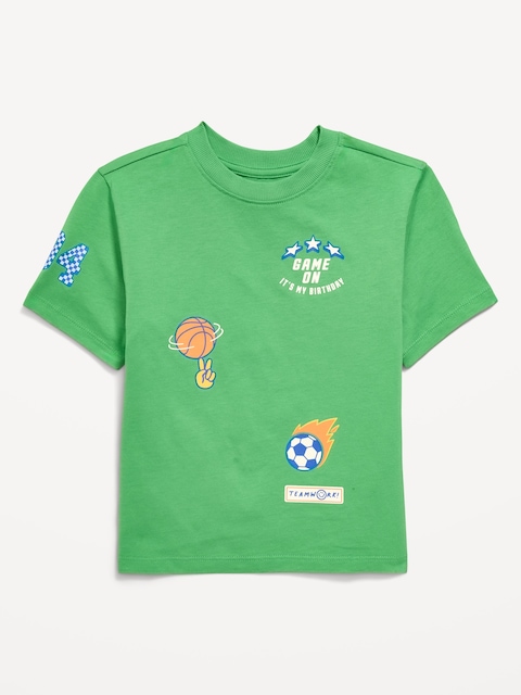 Oversized Short-Sleeve Birthday Graphic T-Shirt for Toddler Boys