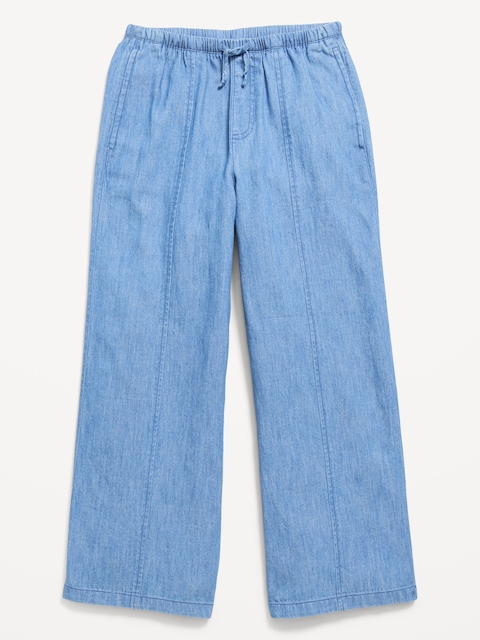 Pull-On Wide-Leg Chambray Pants for Girls