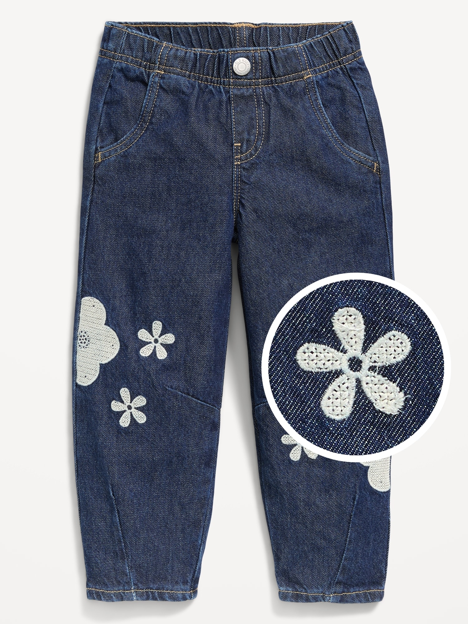 Pull-On Baggy Barrel-Leg Jeans for Toddler Girls