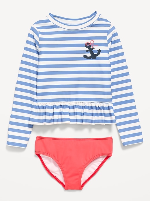 Image number 1 showing, Printed Long-Sleeve Rashguard Swim Top Set for Toddler Girls