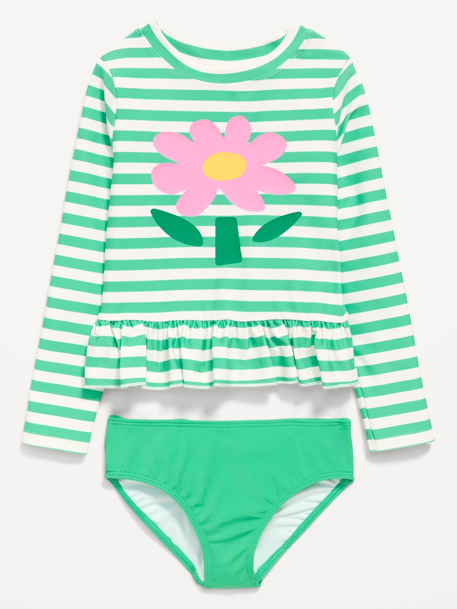 Printed Long-Sleeve Rashguard Swim Top Set for Toddler Girls