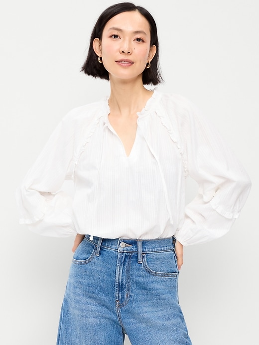 Image number 1 showing, Long-Sleeve Ruffled Popover Top