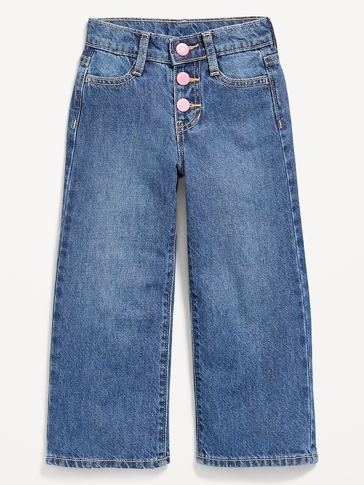 L'image numéro 1 présente Jean coupe généreuse jambe large en denim à braguette à boutons pour toute-petite