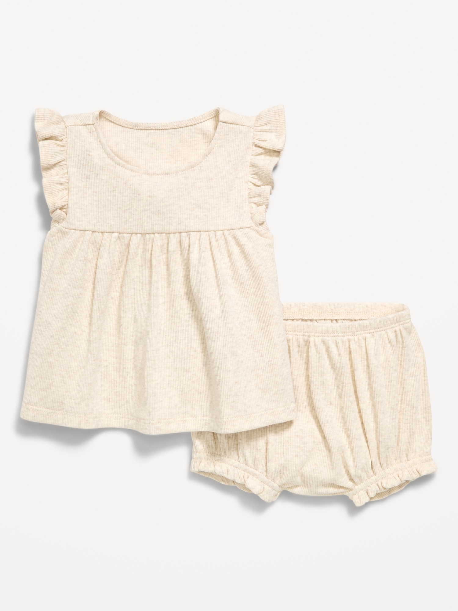 Ribbed Flutter-Sleeve Top and Shorts Set for Baby