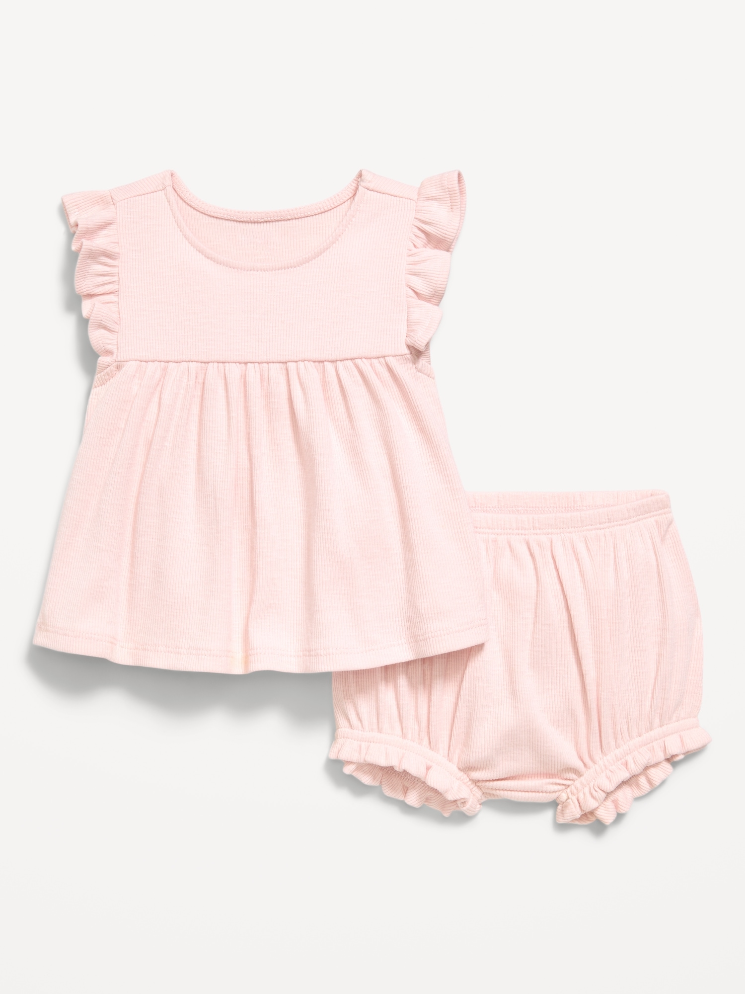 Ribbed Flutter-Sleeve Top and Shorts Set for Baby