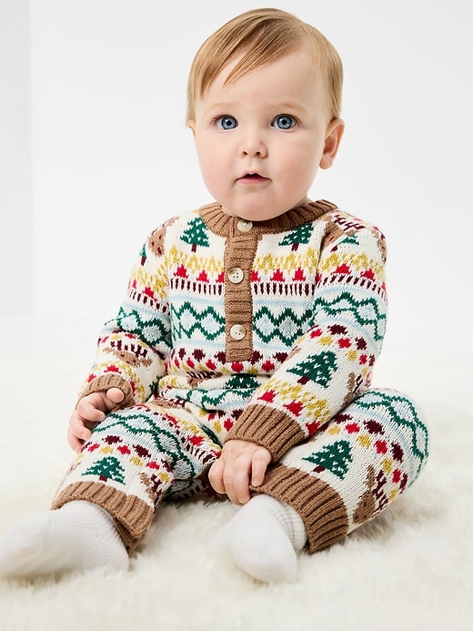 Image number 1 showing, Long-Sleeve Sweater-Knit Henley One-Piece for Baby