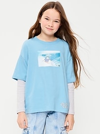 L'image numéro 1 présente T-shirt surdimensionné à manches longues 2 en 1 à imprimé pour fille