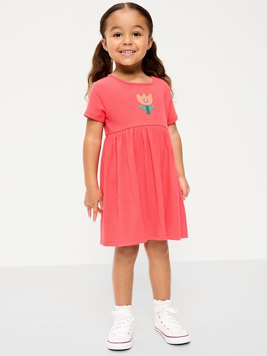 Image number 1 showing, Short-Sleeve Ribbed Graphic Dress for Toddler Girls