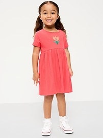 Image number 1 showing, Short-Sleeve Ribbed Graphic Dress for Toddler Girls