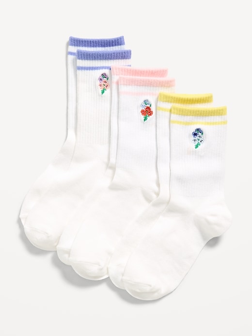 Image number 1 showing, Embroidered Crew Socks 3-Pack for Girls