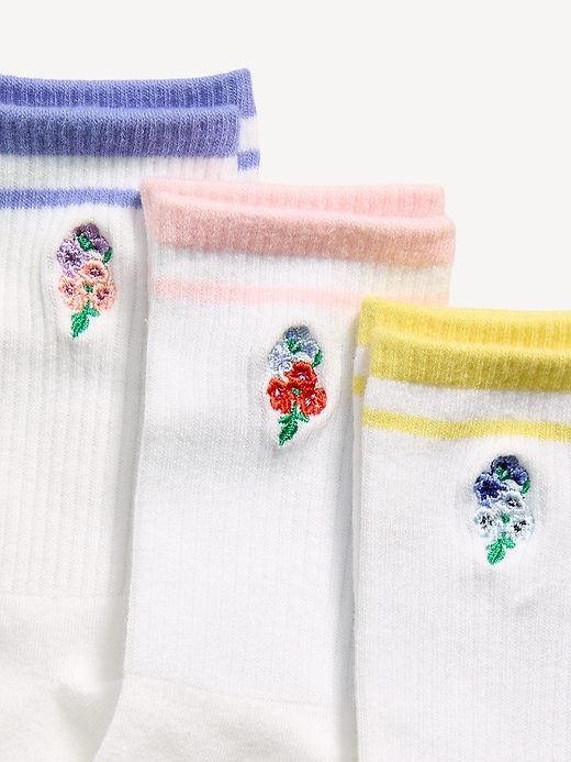 Image number 2 showing, Embroidered Crew Socks 3-Pack for Girls