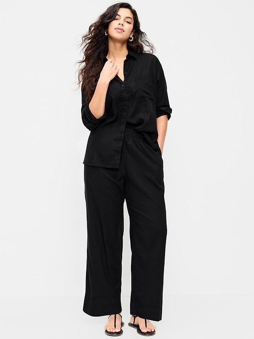 Image number 6 showing, High-Waisted Linen-Blend Straight Pants