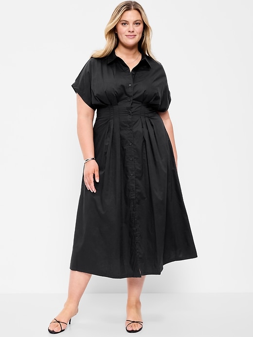 Image number 7 showing, Smocked-Waist Midi Shirt Dress