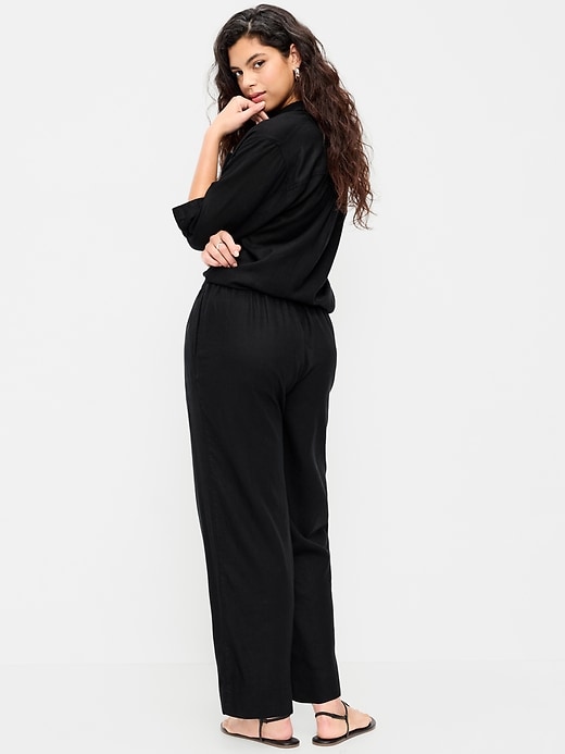 Image number 7 showing, High-Waisted Linen-Blend Straight Pants