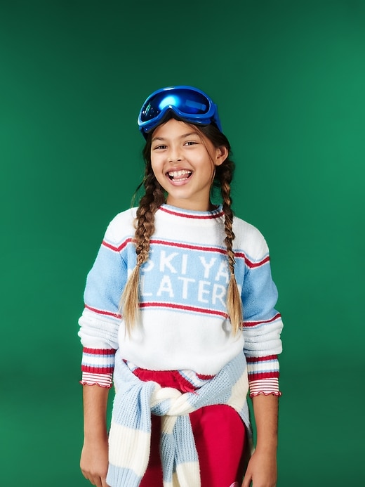 Image number 1 showing, Printed Long-Sleeve Fitted Ringer Top for Girls