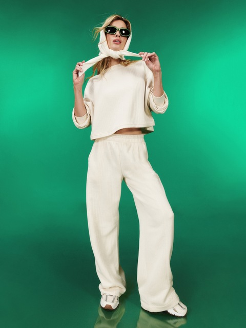 High-Waisted Bounce Fleece Quilted Wide-Leg Sweatpants