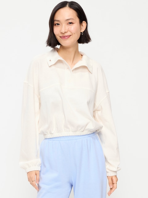 CHANDAIL EN COTON OUATÉ BOUTONNÉ À COL CHEMINÉE