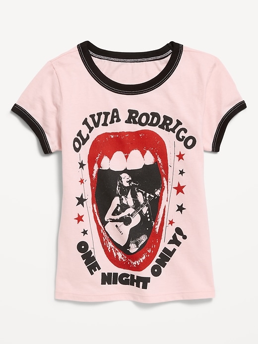 L'image numéro 2 présente T-shirt ajusté côtelé à bords contrastants à imprimé Olivia Rodrigo™ pour fille