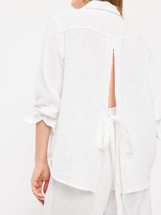Image number 4 showing, Open-Back Crinkle Gauze Button-Down Shirt