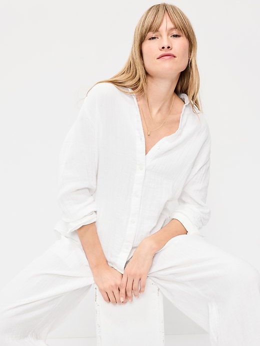 Image number 3 showing, Open-Back Crinkle Gauze Button-Down Shirt