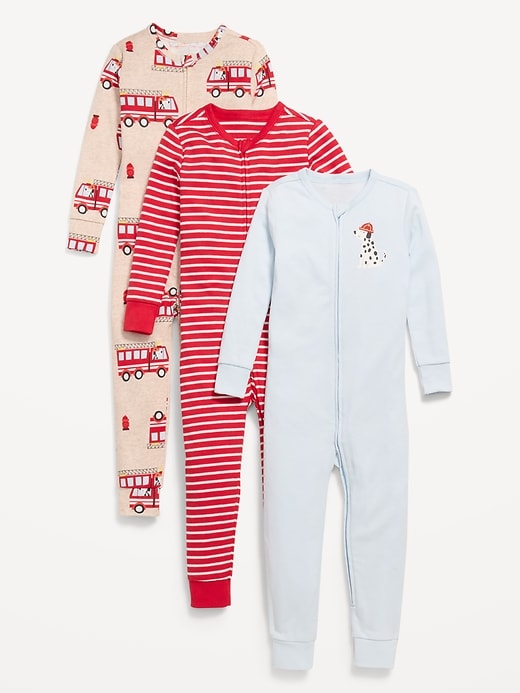 L'image numéro 1 présente Pyjama une-pièce ajusté à glissière bidirectionnelle unisexe pour tout-petit et bébé (paquet de 3)