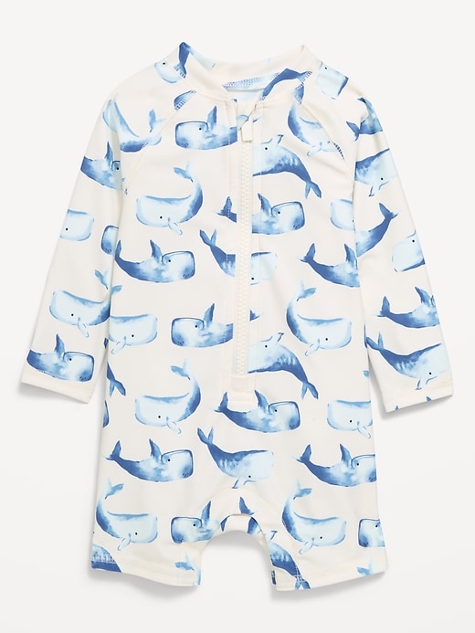 Image number 1 showing, Printed Swim Rashguard Bodysuit for Baby